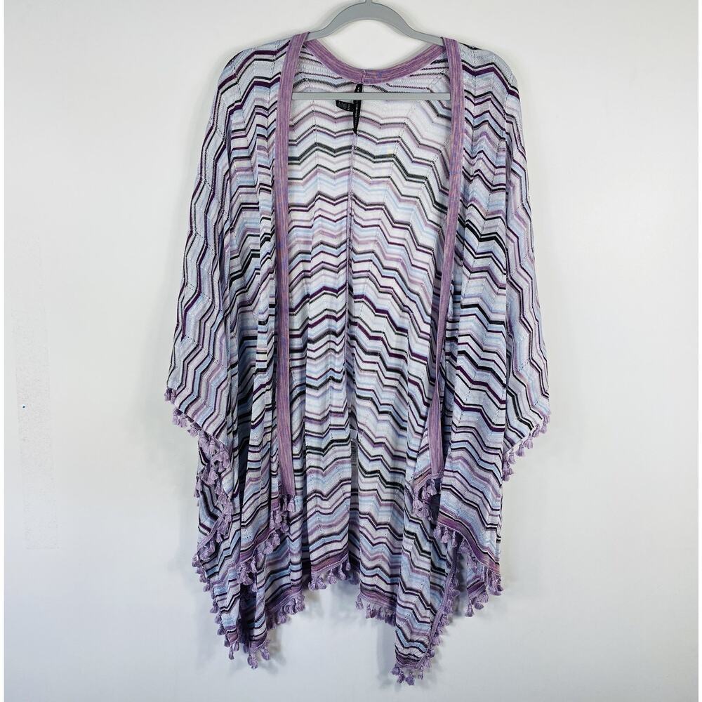 White House Black Market Ruana Wrap XS Small Purple Chevron Tassel Trim